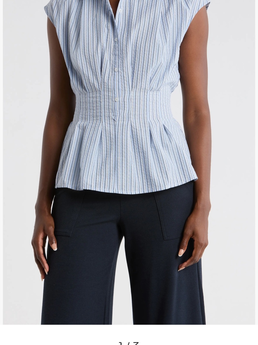 NWT Max Studio Light Blue and White Stripe Short-Sleeve Button-Down Shirt